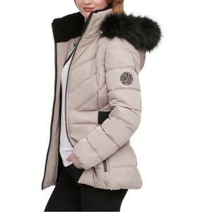 DKNY Faux-Fur Trim Hooded Puffer Coat